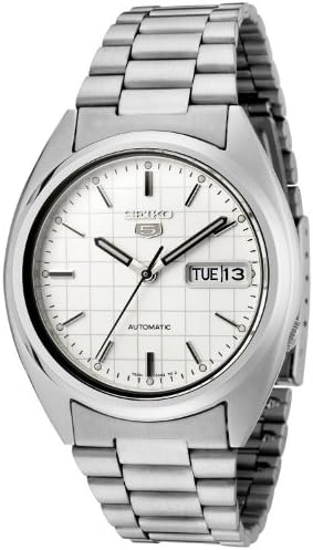 SEIKO Men's SNXF05 5 Automatic White Dial Stainless Steel Watch